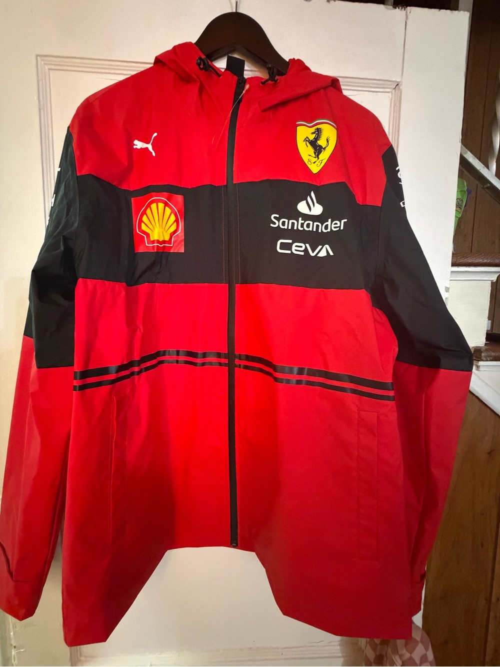Puma Red and Black Hooded Racing-Style Windbreaker